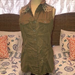 BKE olive distressed open back vest